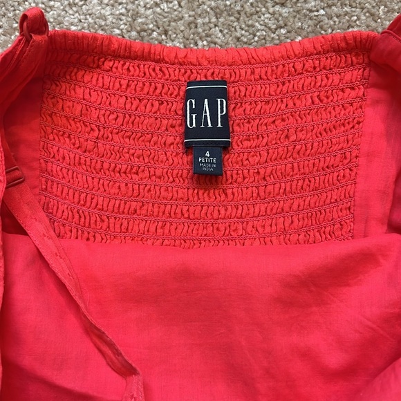 GAP Vibrant Red Midi Dress Smocked Back Size 4 Petite - Picture 8 of 9